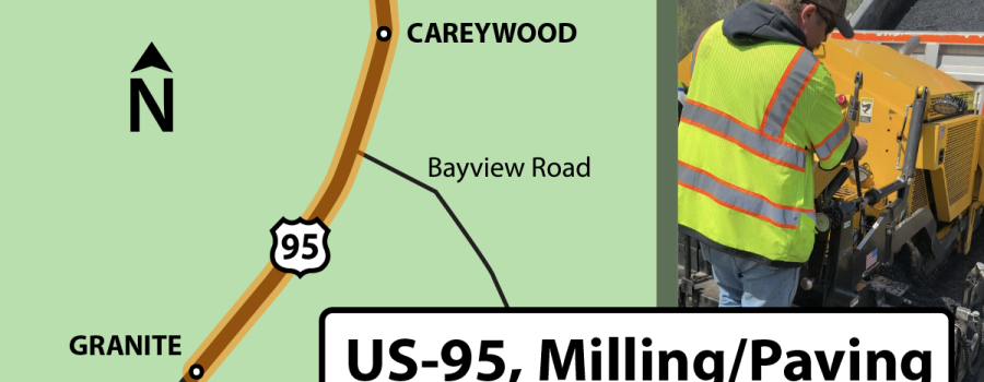 Map of the upcoming work zone on US-95 north of Athol