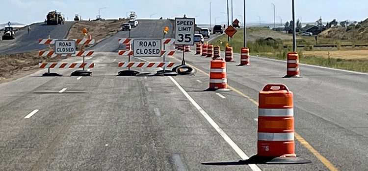 Road construction with closures and traffic shift on US-20 South St. Anthony interchange.
