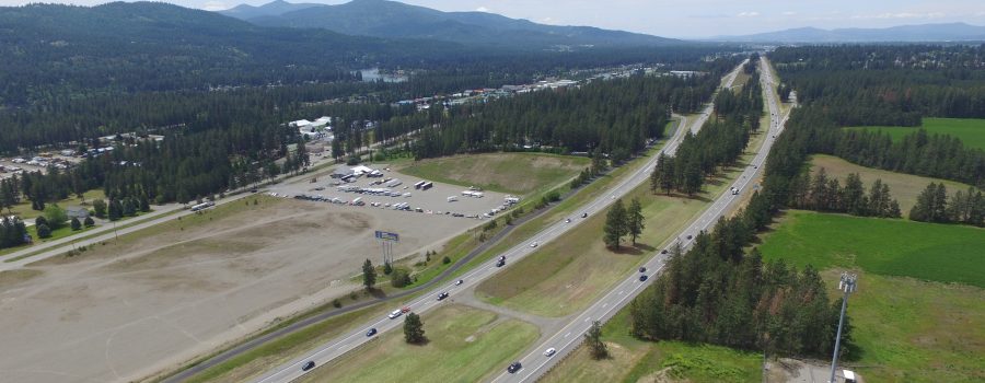 Aerial view of I-90 between Post Falls and Coeur d'Alene.