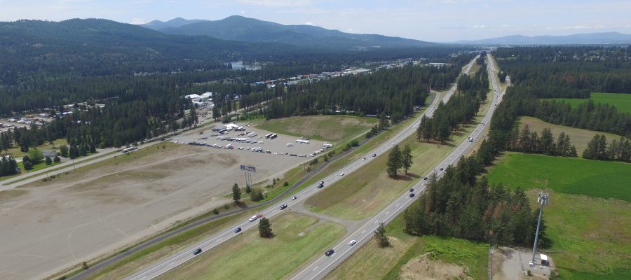 Aerial view of I-90 between Post Falls and Coeur d'Alene.