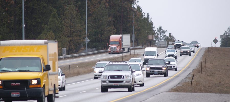 Traffic congestion on Interstate 90 between Post Falls and Coeur d'Alene.