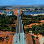 a drone photo of the Boise River Bridge looking north to the SH-44 Interchange.
