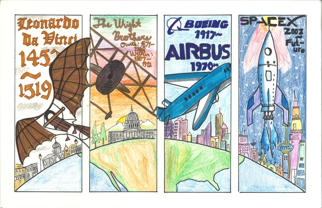 A series of drawings of aviation craft through history.