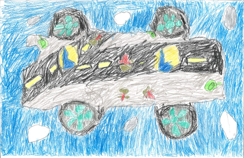 A child's drawing of a future flying craft.