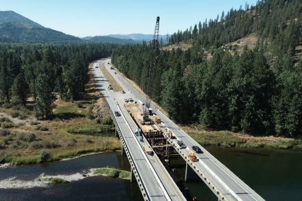Crews working on the I-90 bridges near Cataldo.
