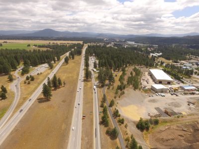 Aerial view of the Huetter Rest Area along I-90.
