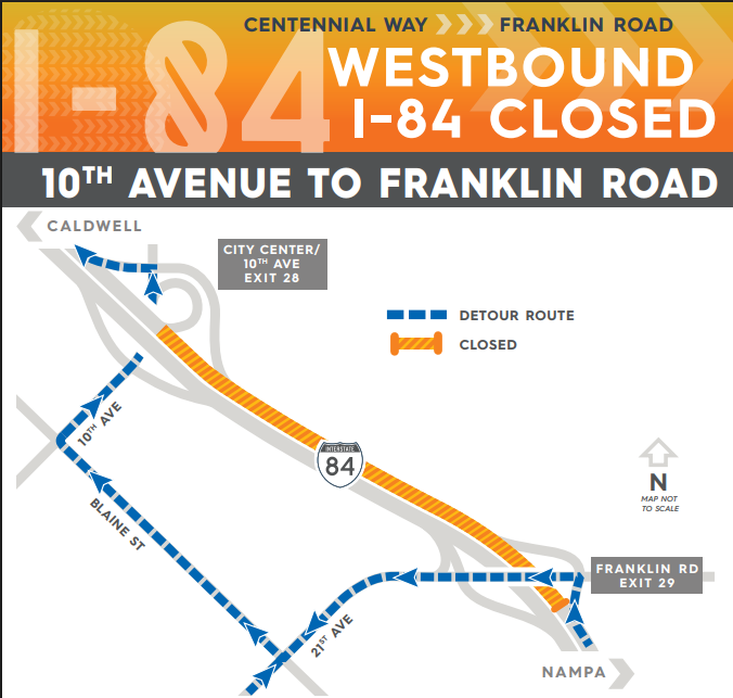 Overnight I-84 closures scheduled this week for overhead sign installation