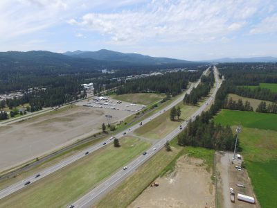 Aerial view of I-90 near the Huetter Rest Area between Post Falls and Coeur d'Alene.