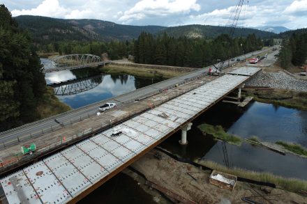 Eastbound I-90 bridge near Cataldo under construction.