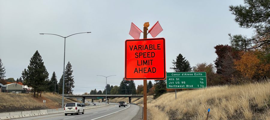 Orange variable speed sign on I-90.
