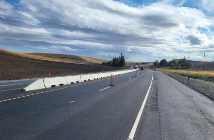 View of the new pavement near the southern section on the US-95 Thorn Creek to Moscow route.