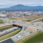 Aerial concept design of the proposed I-90 US-95 Interchange.