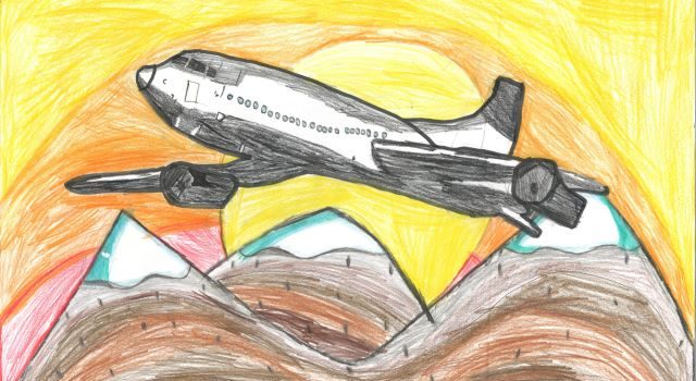 A child's drawing of an airplane.