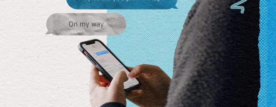 Graphic shows a person holding a phone in their hands. Text says: Winter plans need sober rides.