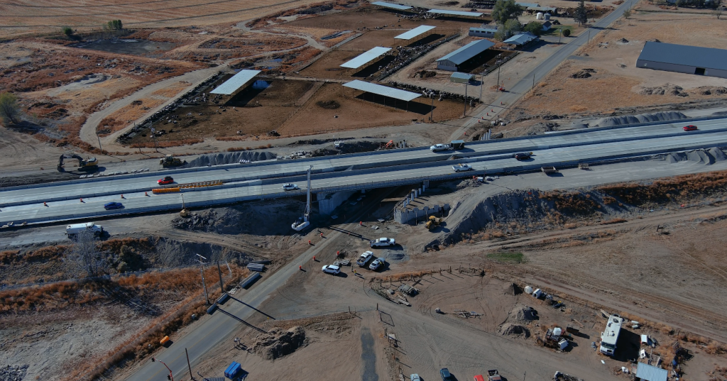 Drone photo of the 400 South Road Bridges under construction. 