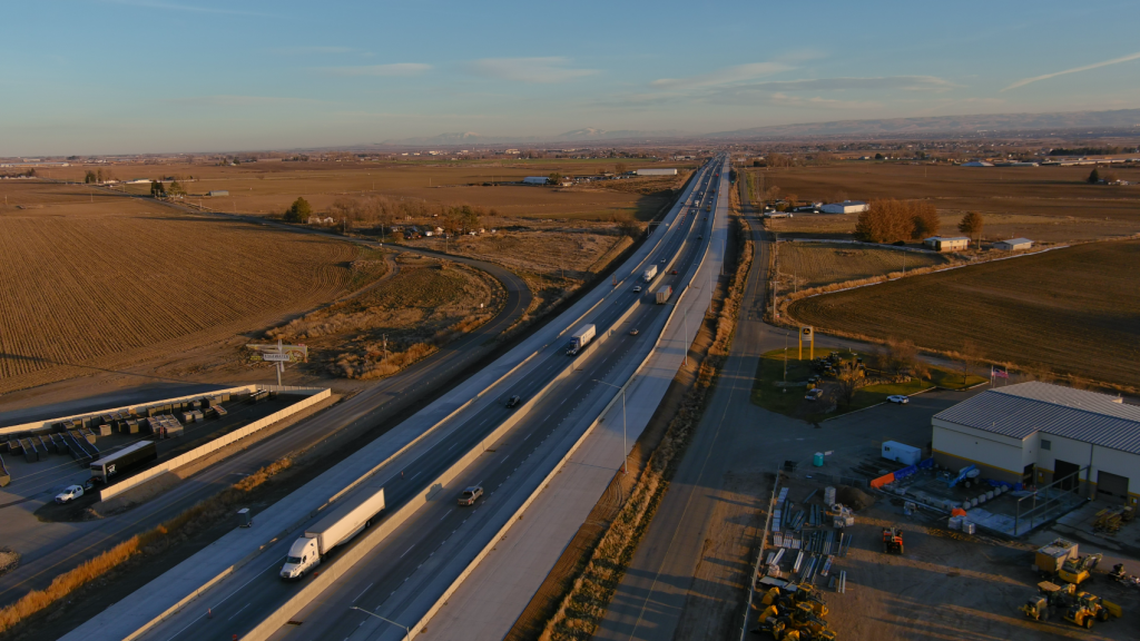 Drone shot of I-84 between Jerome and Twin Falls