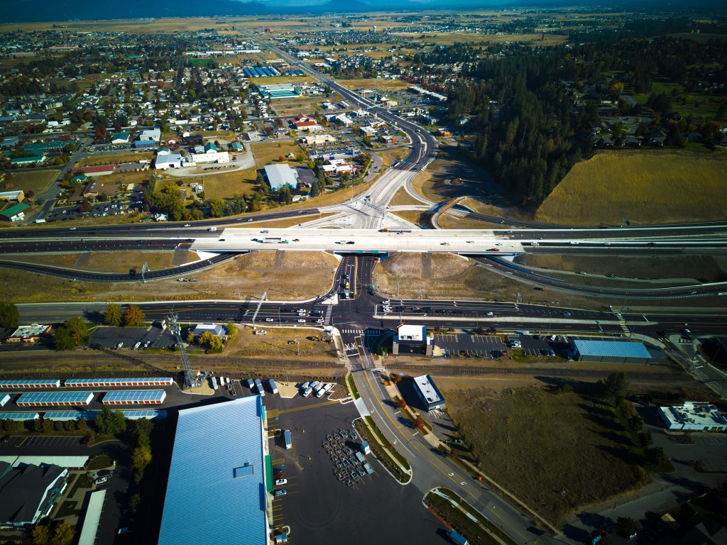 Aerial view of I-90/SH-41 Interchange in Post Falls
