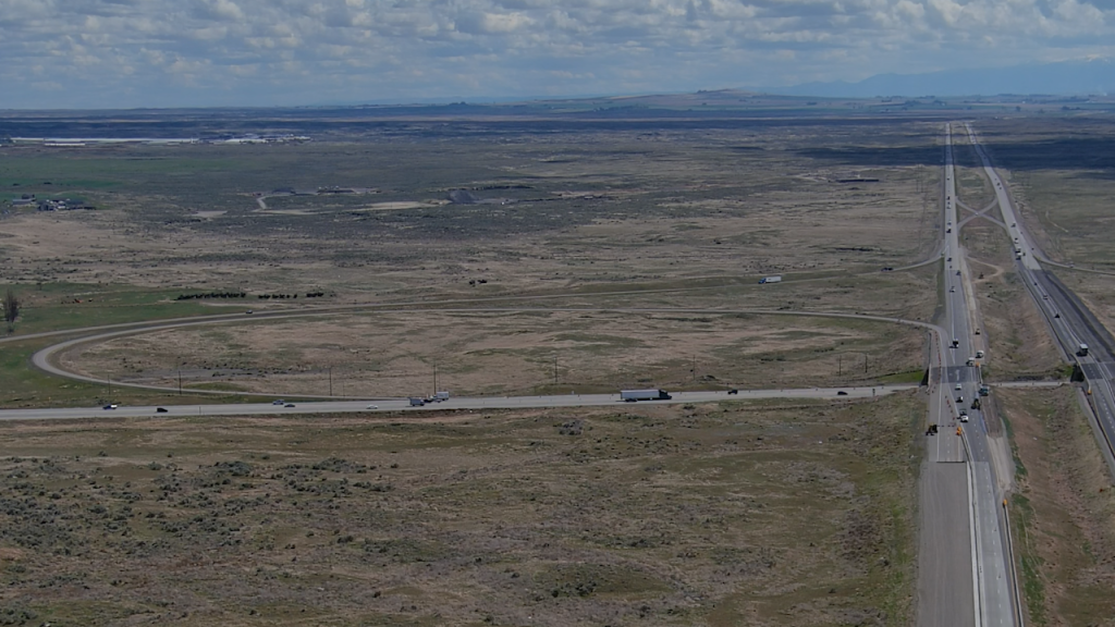 Aerial photo of the loop on-ramp at the Twin Falls Interchange. 