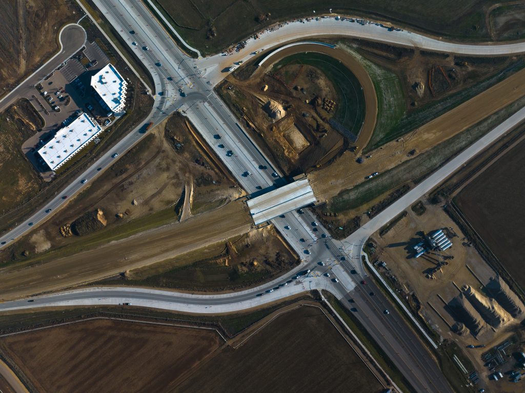 Aerial view of the SH-16/US-20/26 Interchange in January 2026