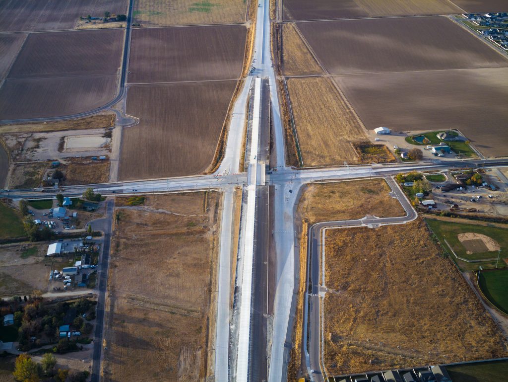 Aerial view of the SH-16/Ustick Road Interchange.