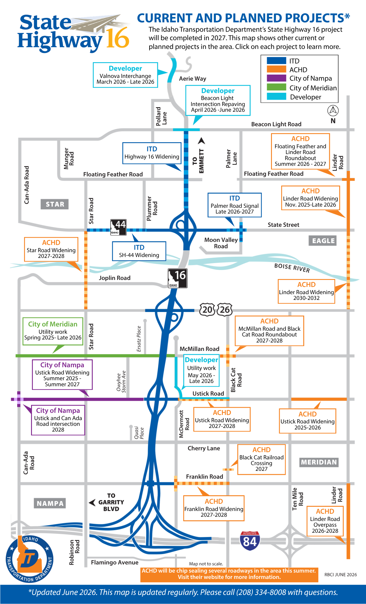 State Highway 16 project map with local projects surrounding the area.
