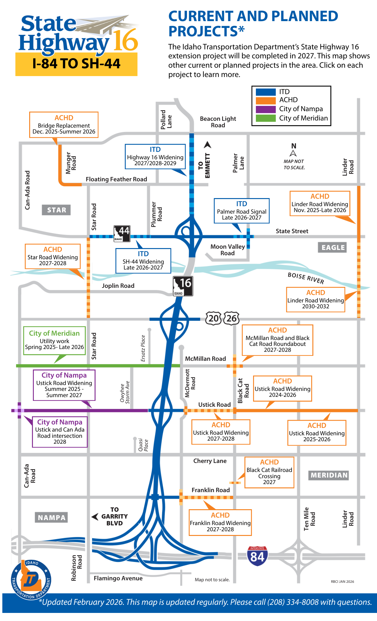 Map of current and planned projects along the SH-16 project.
