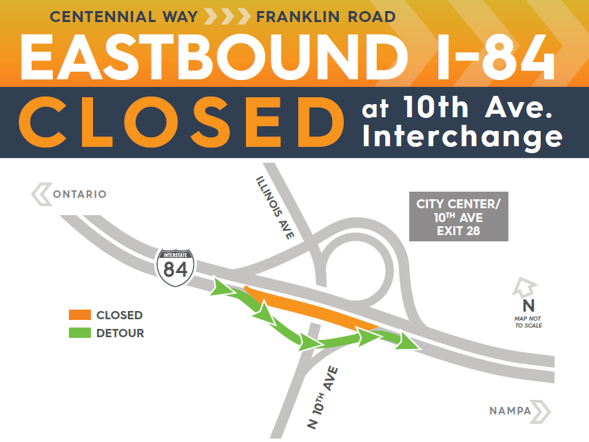 Eastbound I-84 at 10th Avenue Detour Map