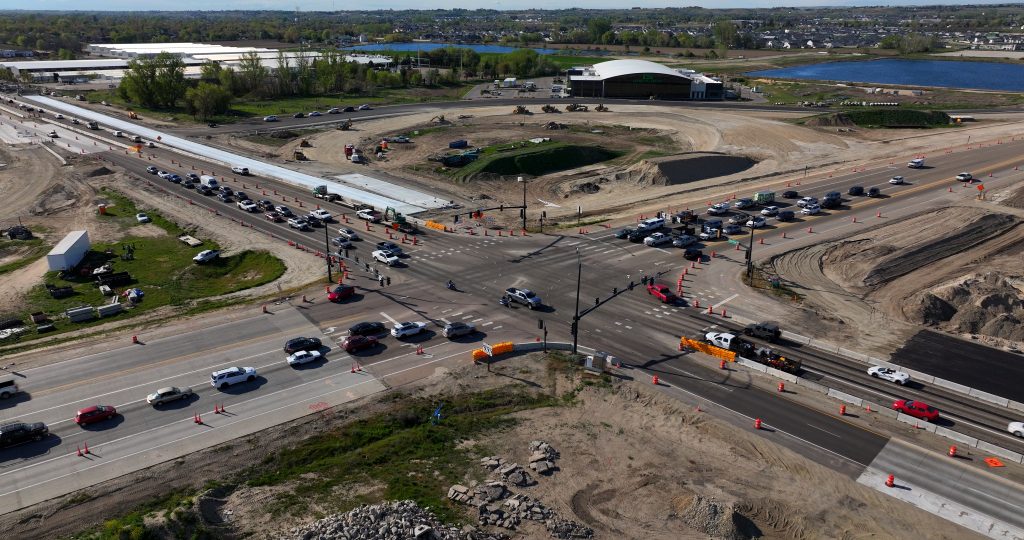 Aerial view of construction at the future SH-16/SH-44 Interchange. 