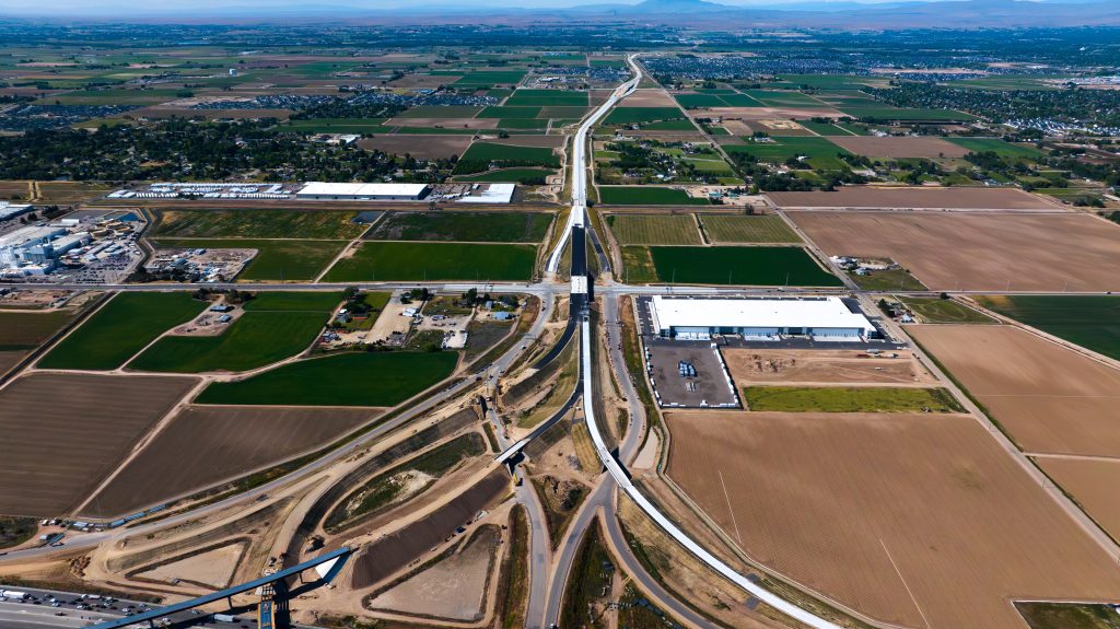 Aerial view of the I-84/SH-16 System Interchange 