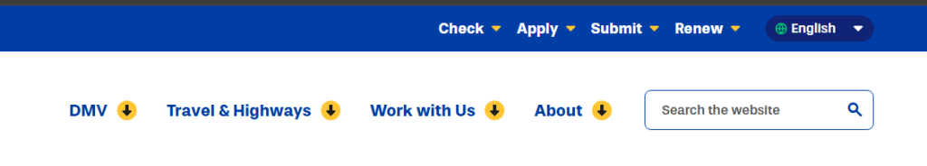 A screenshot of the website menu