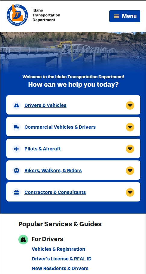 A screenshot of the website's mobile interface.