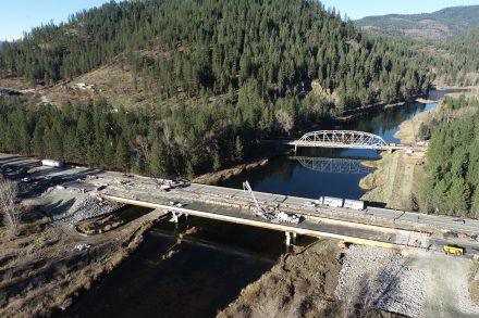 Two-way traffic on the westbound I-90 bridge as crews finish construction of the new eastbound bridge in fall of 2025.