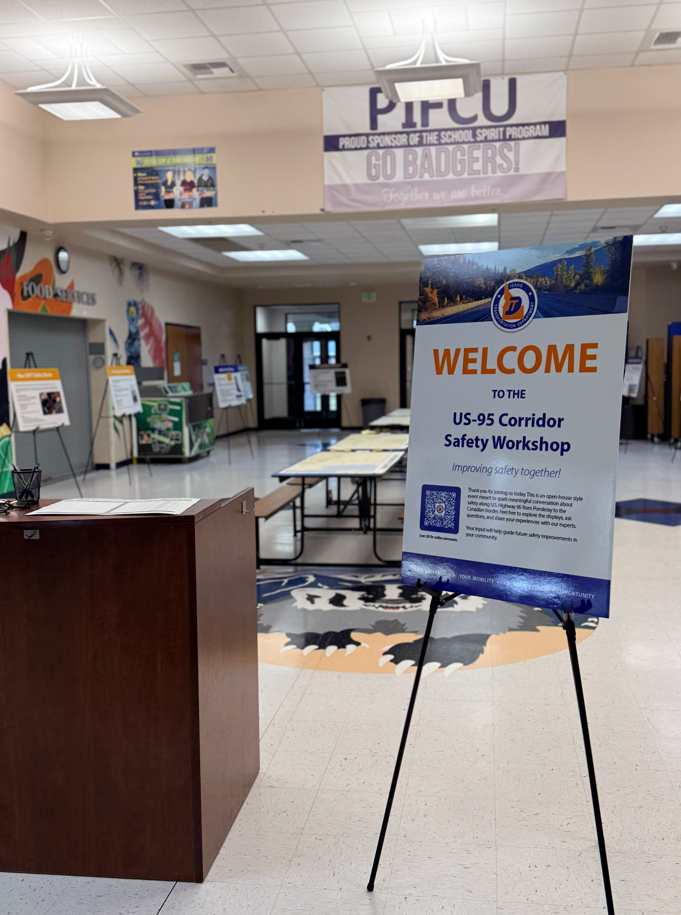 Welcome board at the entrance of the US-95 Corridor Safety Workshop