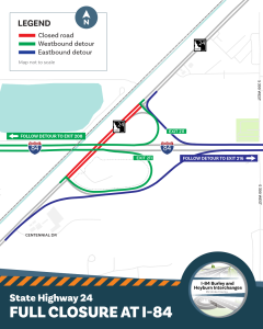 I-84 Exit 211 closure at Heyburn map
