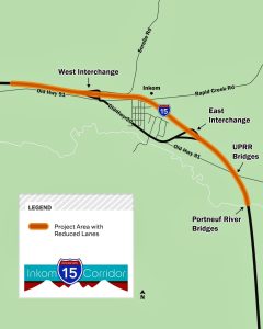 Map showing construction area at Inkom on I-15