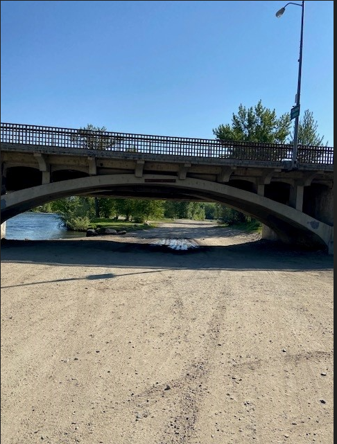 US-93 bridge over the Salmon River from recreational drive under bridge.
