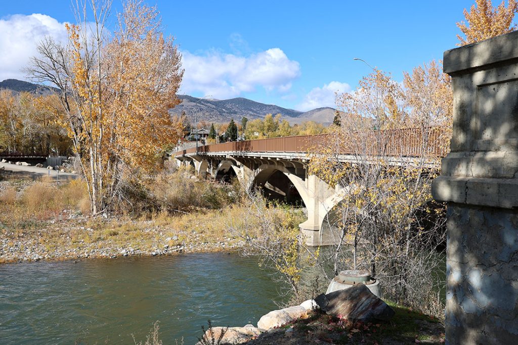 US-93 bridge over the Salmon River facing west with view of all original arches and river underneath.