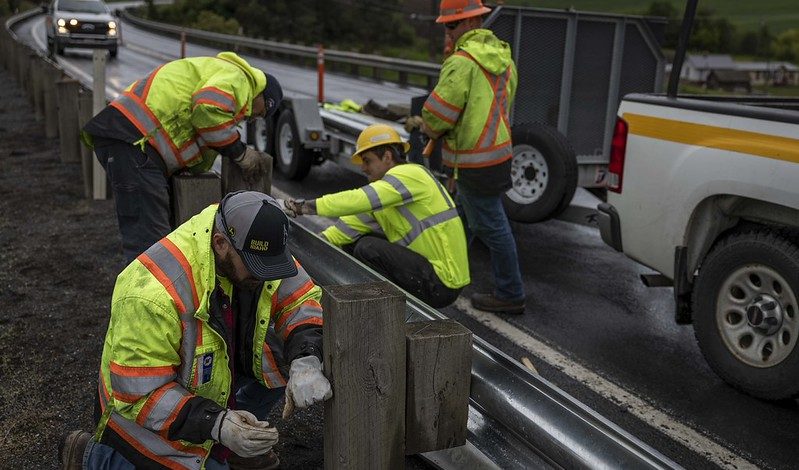 ITD crew working on guardrail