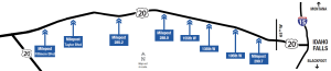 Turnaround locations proposed on US-20 between Idaho Falls and the US-26 Junction at the Puzzle.