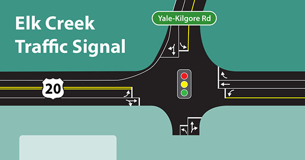 Graphic map illustrating movements with a new traffic signal at the intersection of US-20 and Yale-Kilgore Road in Island Park, ID.