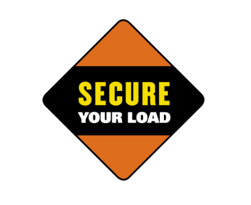 Orange diamond shaped sign with "Secure Your Load" written across the middle.