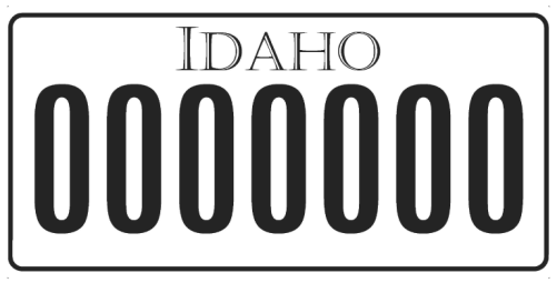 Idaho plate template with “IDAHO” at top and six black zeros centered on a white background.