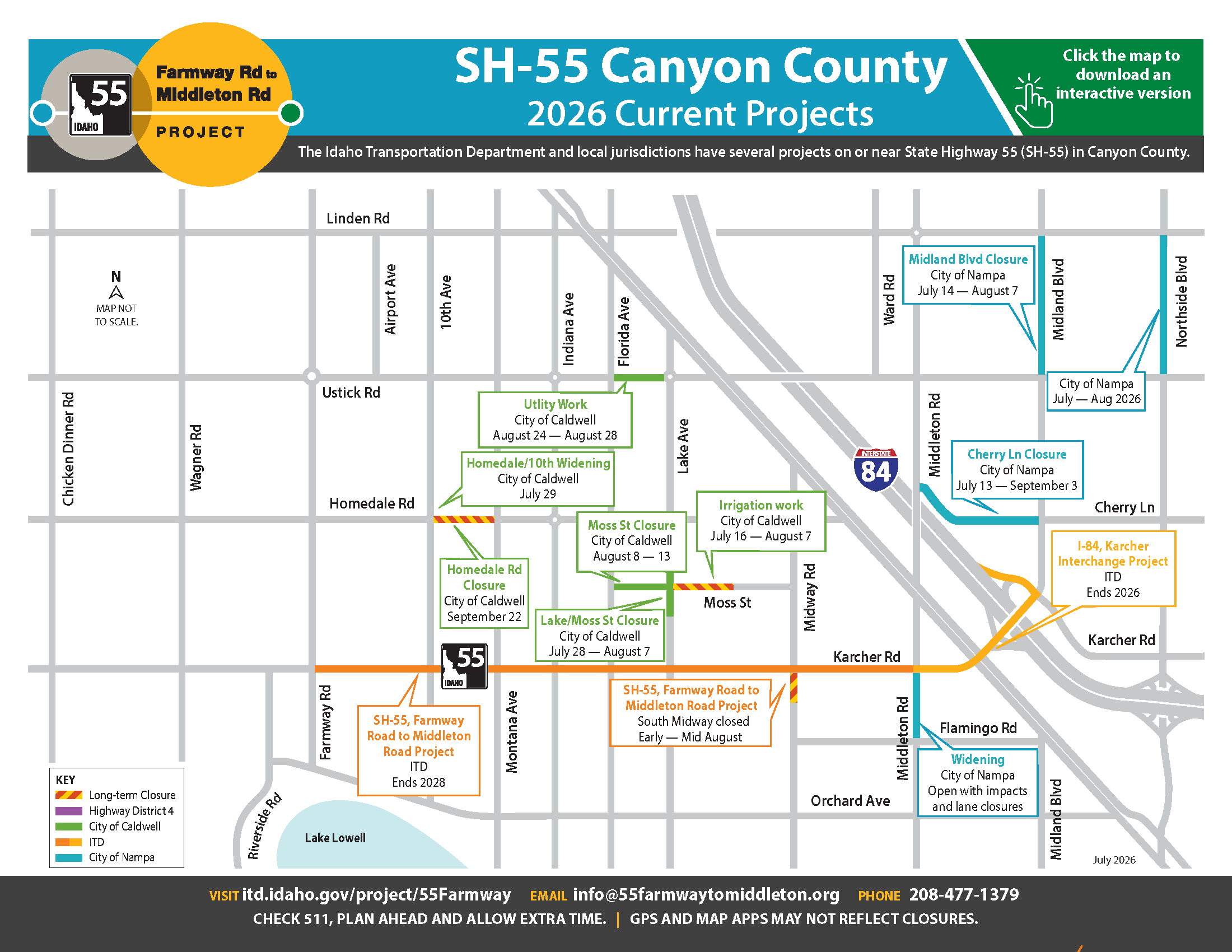 Map showing projects near the SH-55, Farmway to Middleton project area.