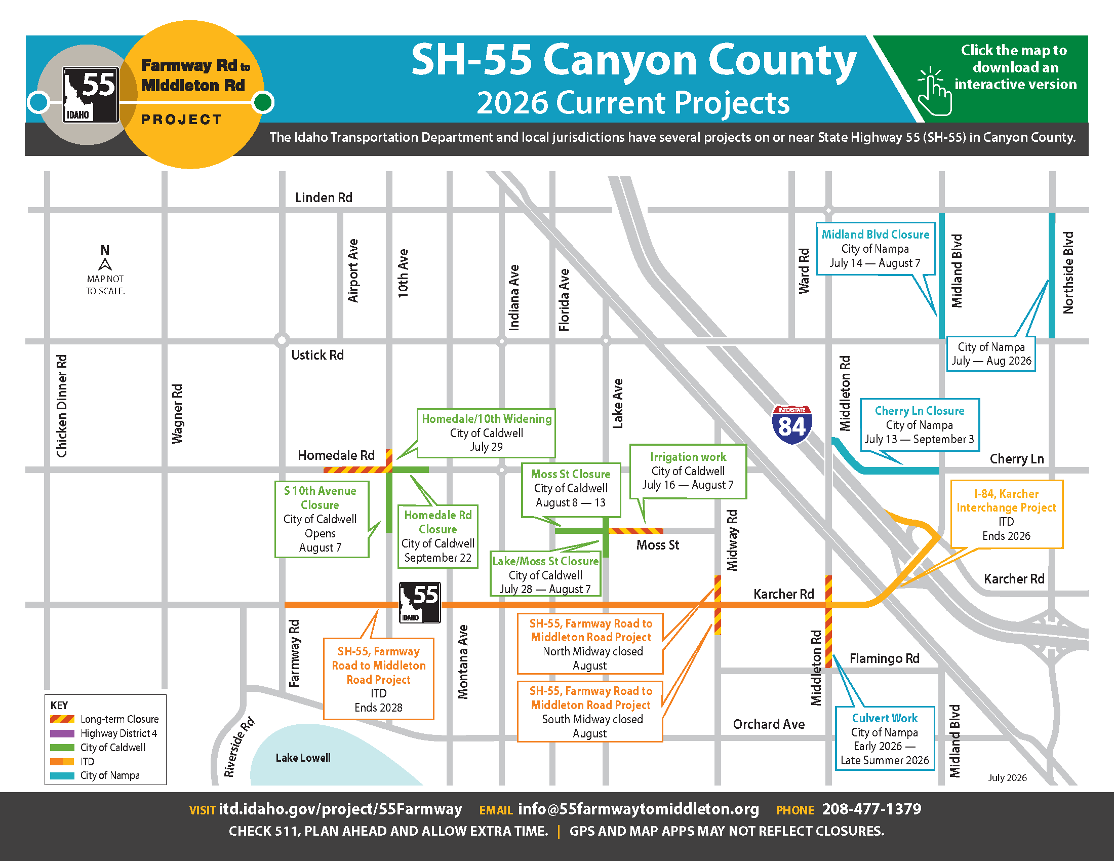 Map showing projects near the SH-55, Farmway to Middleton project area.