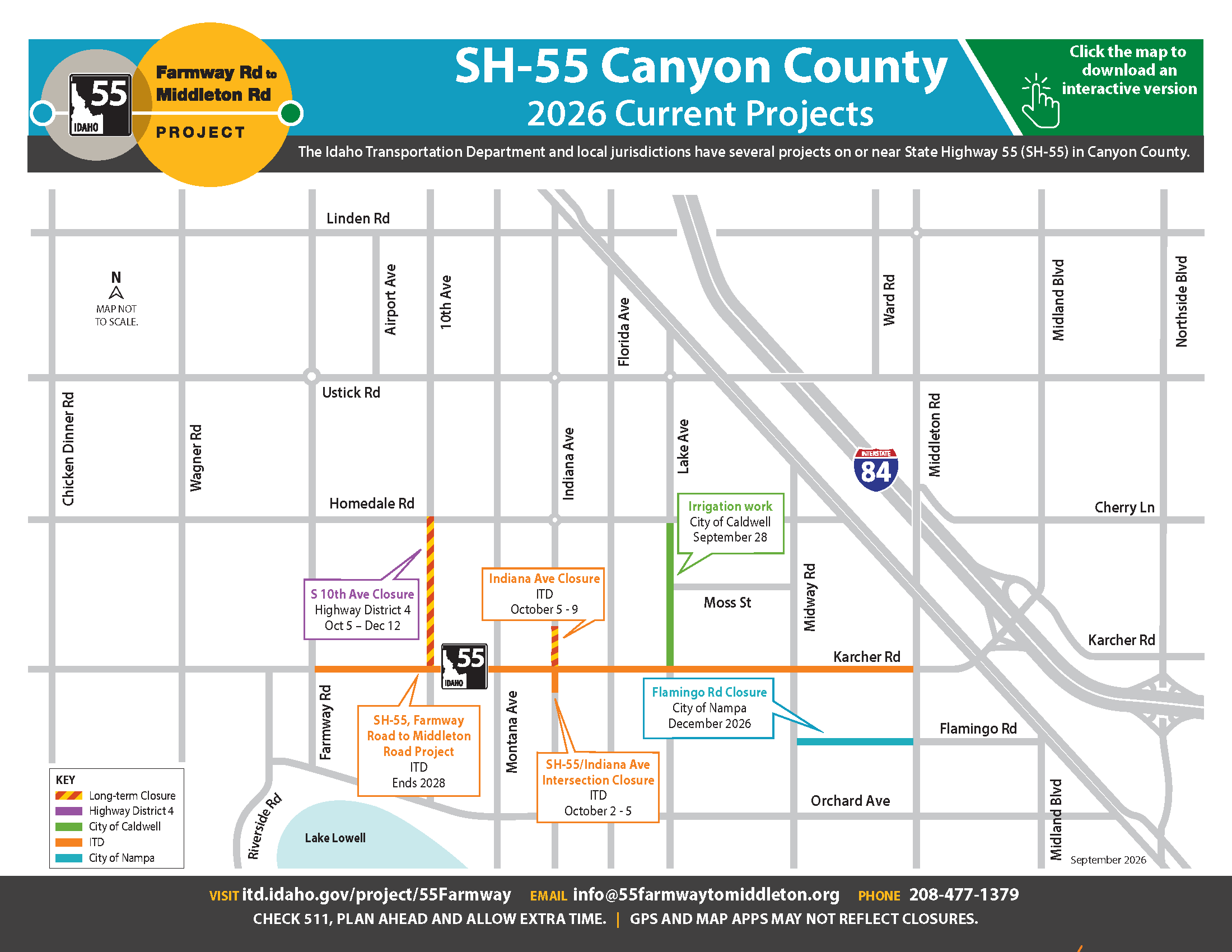Map showing projects near the SH-55, Farmway to Middleton project area.