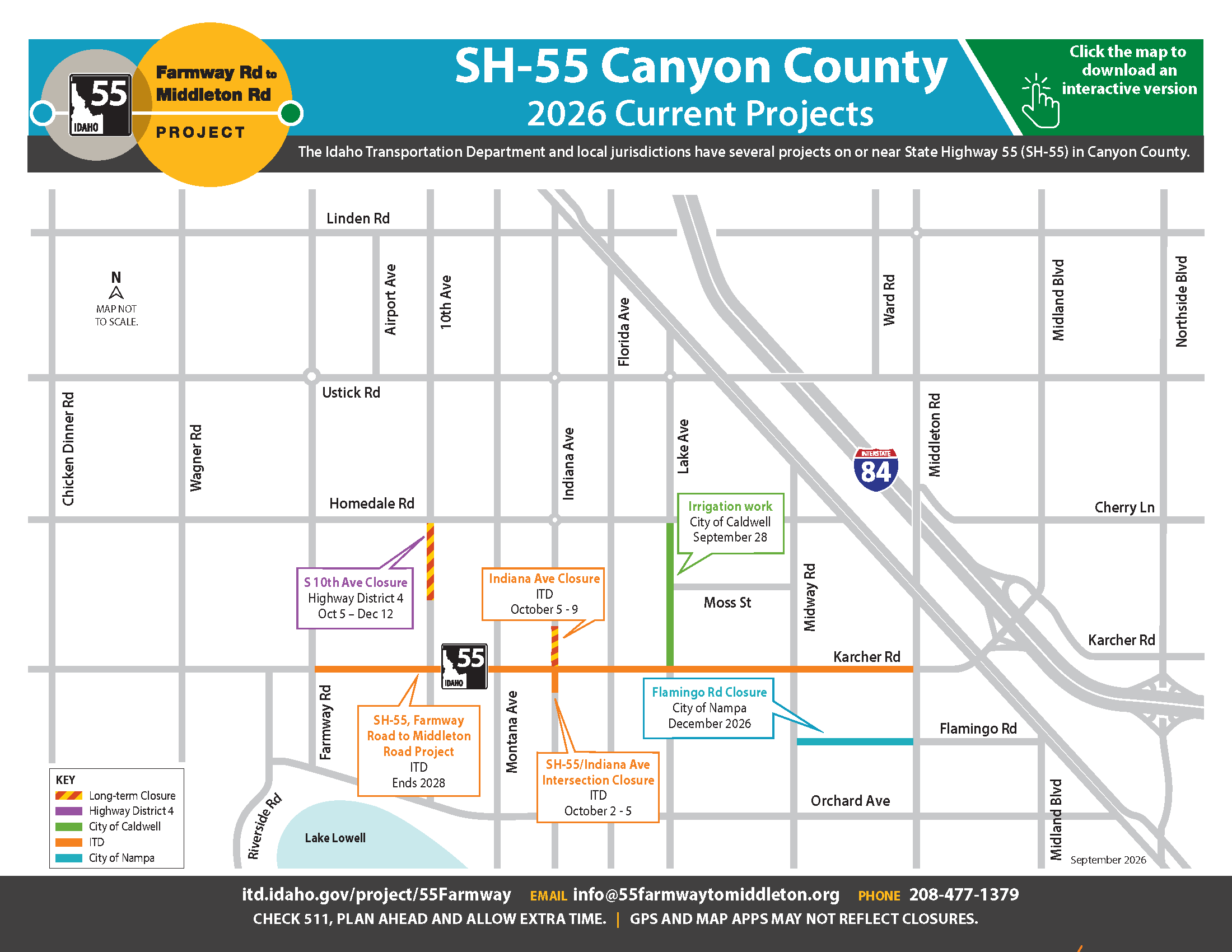 Map showing projects near the SH-55, Farmway to Middleton project area.