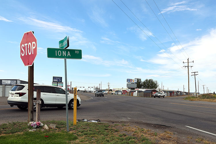 US-26 and Iona Road intersection in Idaho Falls, where restrictions to right-in and right-out turning movements only begins August 31.