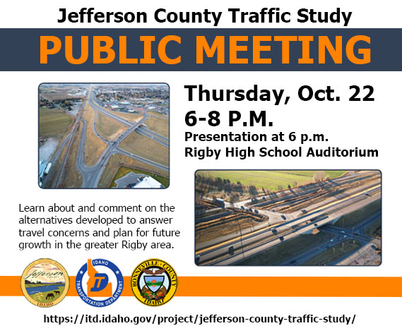 Graphic including images and text, advertising the time and place for a Jefferson County Traffic study public meeting.