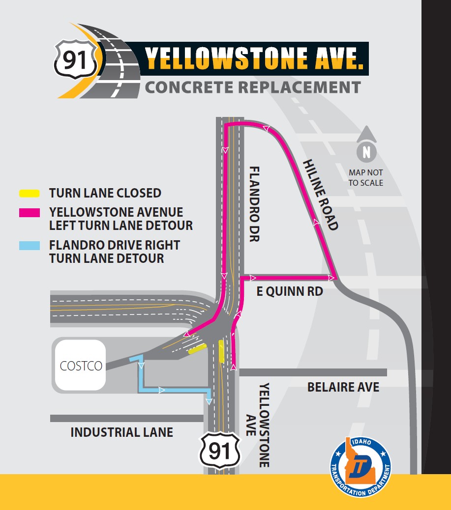 Map showing detours in the project area
