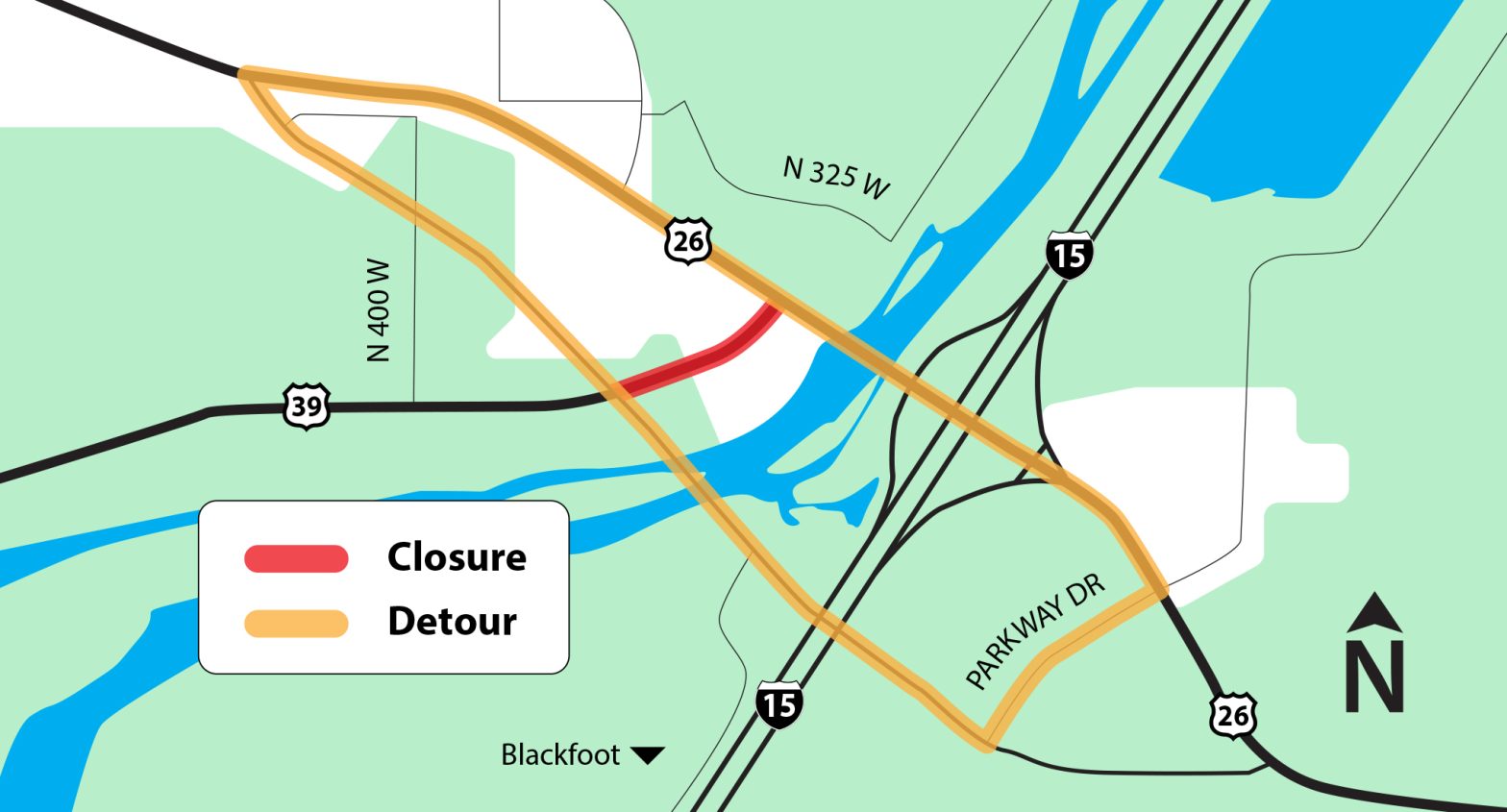 SH-39 closure planned next week between Collins Road and US-26 in Blackfoot